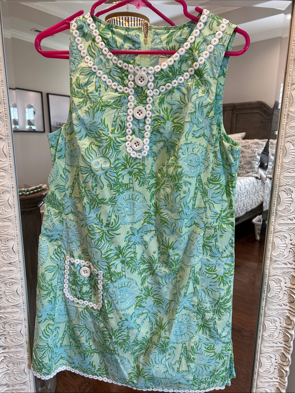 Lilly Pulitzer Green and Light Blue Sleeveless Romper with White Trim